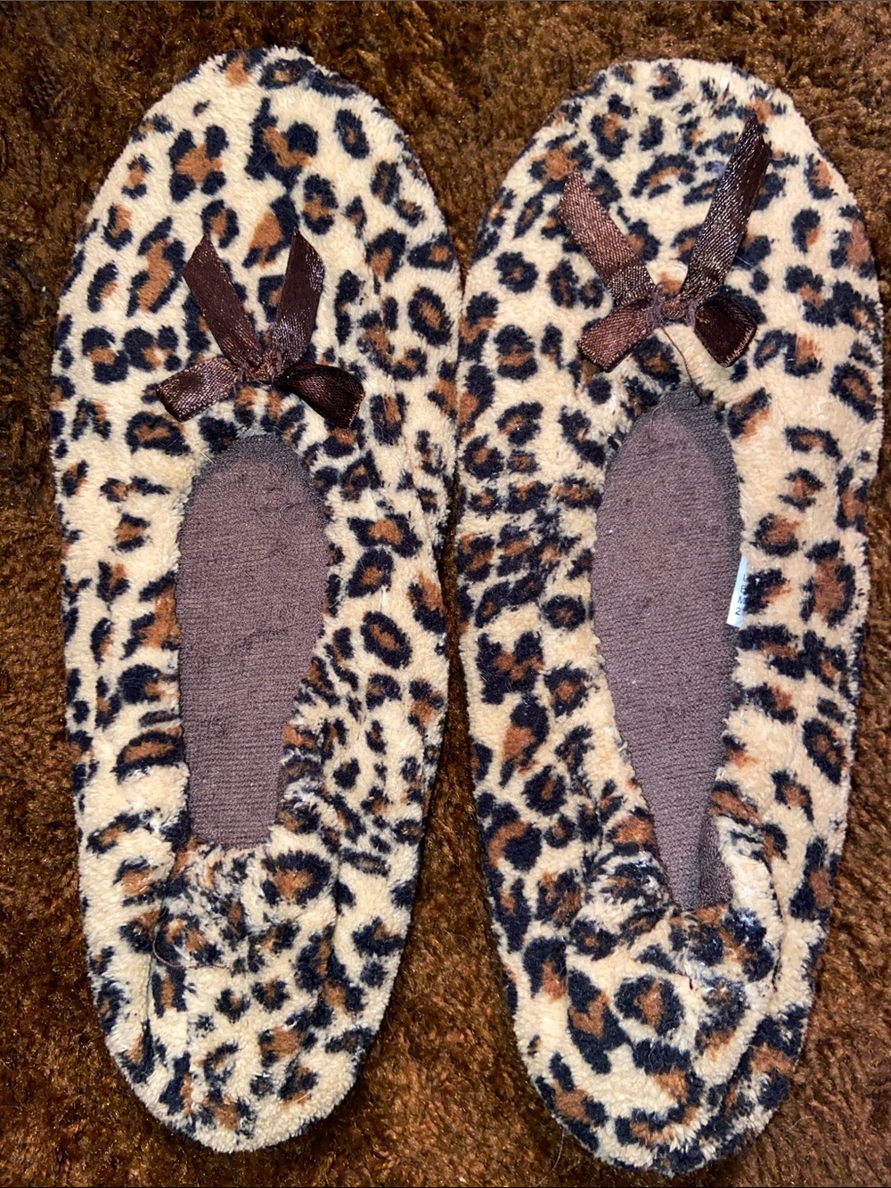 Secret Treasures Leopard-Print Fuzzy Ballet Slippers in Brown and Tan